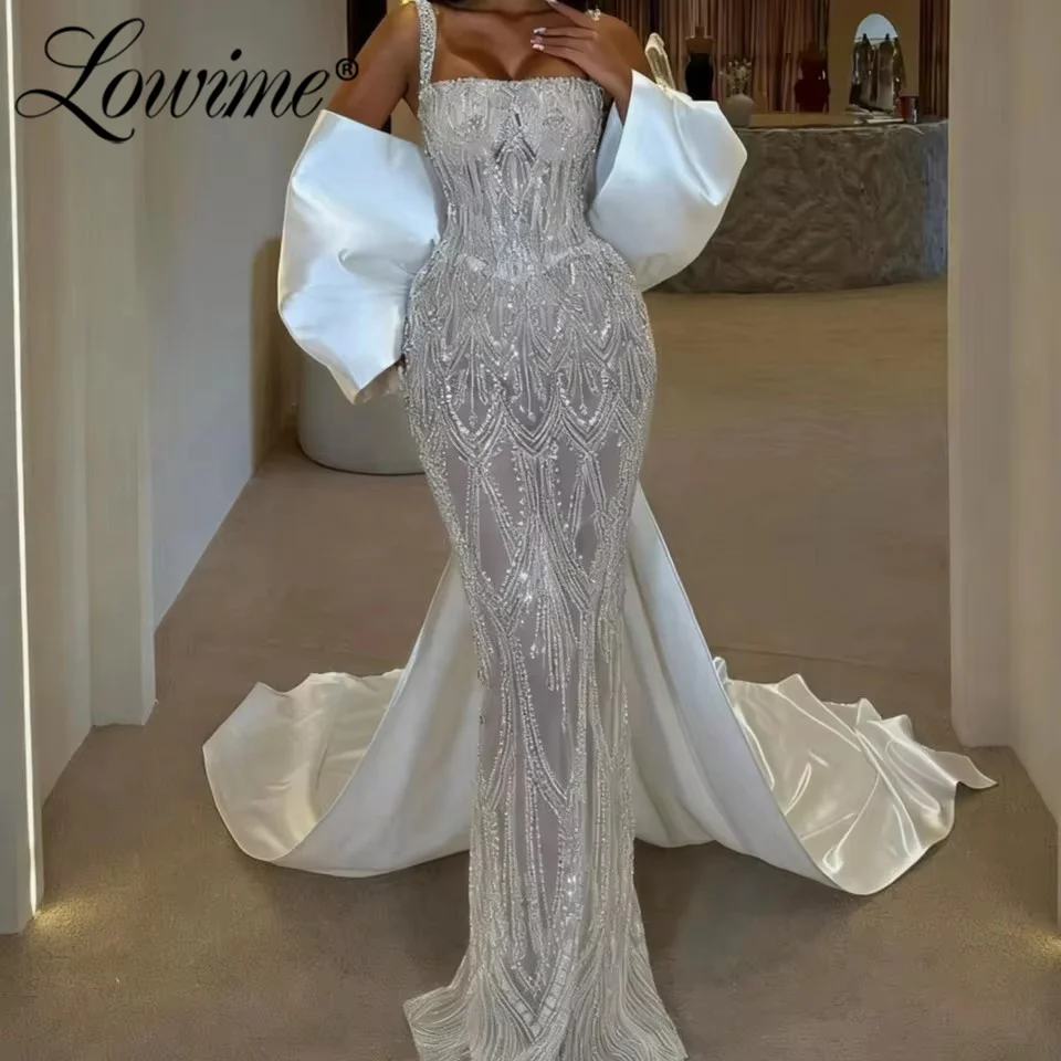 

Long Bow Celebrity Dresses Customized Luxury White Evening Dress 2026 Arabic Crystals Beaded Mermaid Women Prom Party Gowns Robe