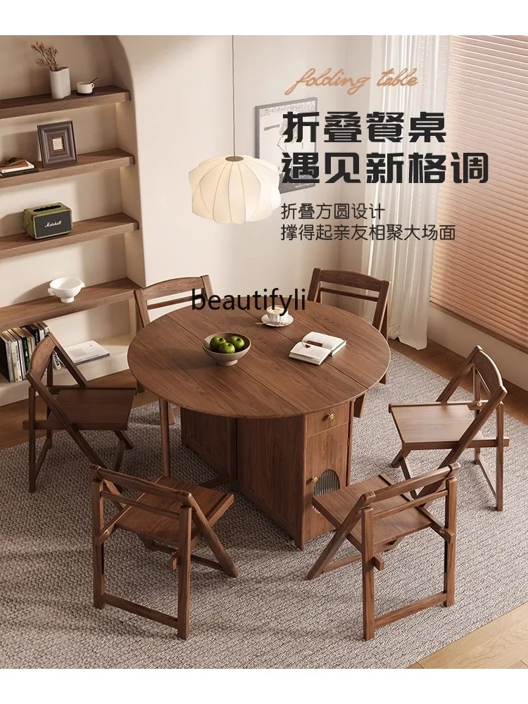 Round Table Solid Wood Foldable Table and Chair Combination  Modern  Simple Nordic Multi-Functional Dining Table furniture