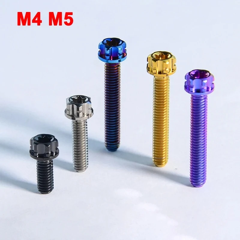 2Pcs Titanium Alloy Bolt M4 M5 Pitch 0.7mm 0.8mm Flange Torx T20 T25 Head Screws For Motorcycle Calipers Refitted