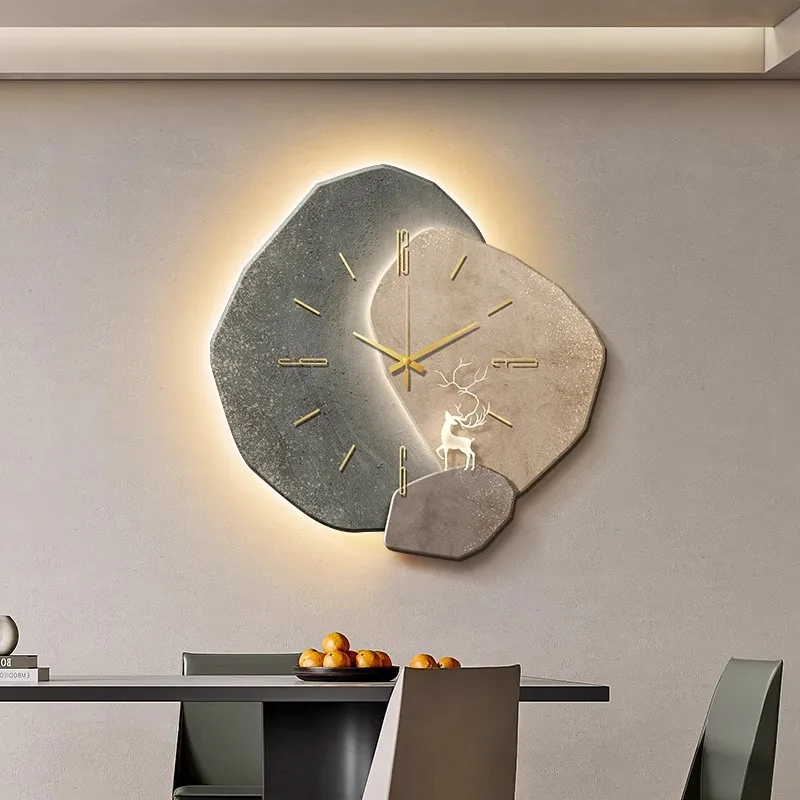 Lucky Stone Design LED Wall Clock Dining Room Wall Lamp Clock Modern Minimalist Living Room Silent Watch Home Decor Quartz Clock