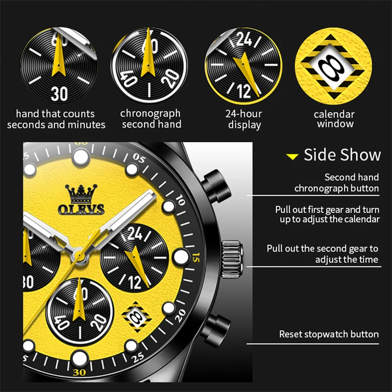 OLEVS Luxury Quartz watch for Men Multi Sport Rubber Strap Watch Waterproof Luminous