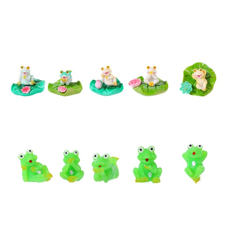 Kreatywna miniaturowa żaba liść lotosu figurki kreskówka DIY dekoracja wnętrz prezenty dla dzieci mikro element dekoracji krajobrazu akcesoria do ozdób