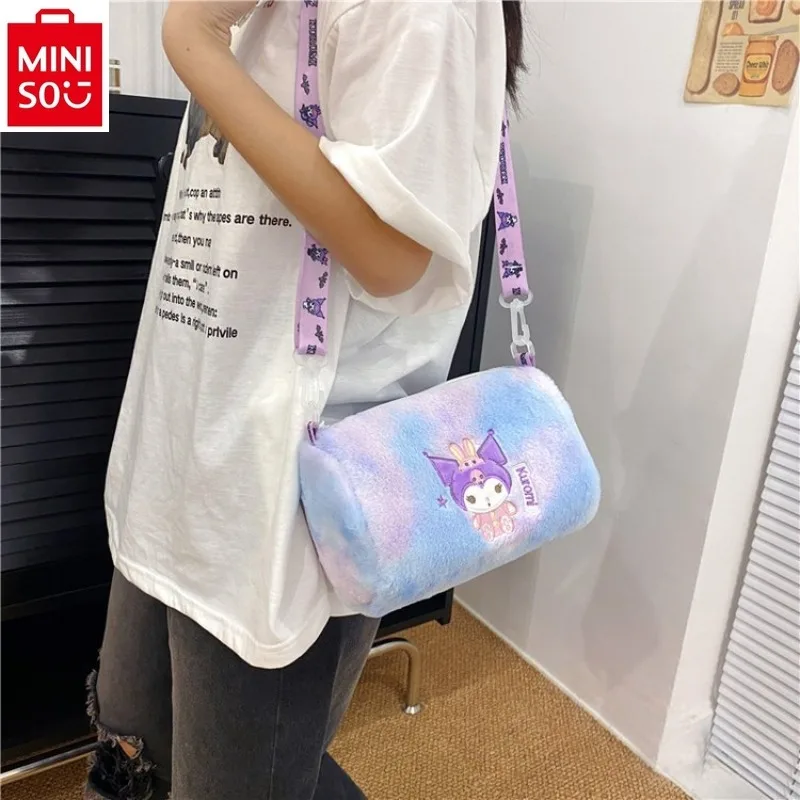 MINISO 2024 New Women's Large Capacity Crossbody Bag Sanrio Cartoon Kuromi Sweet Plush Versatile Shoulder Bag