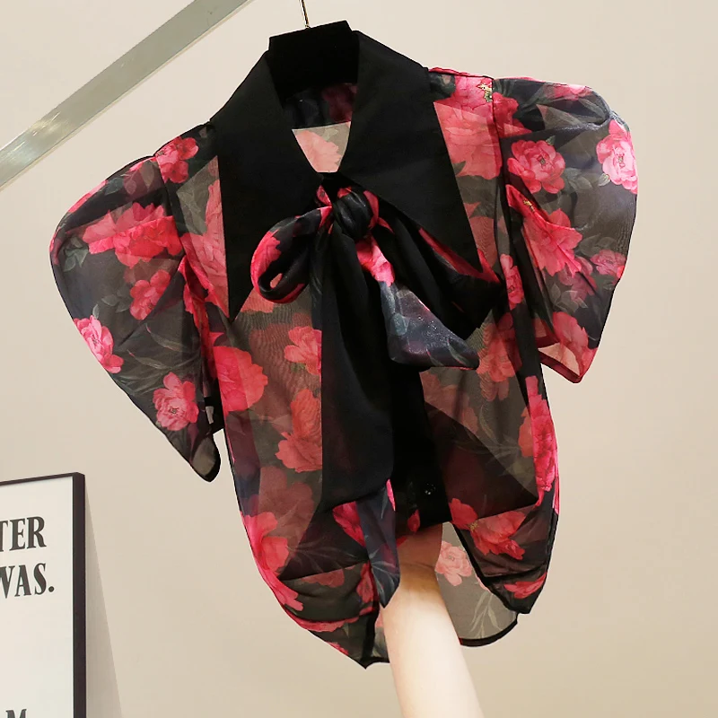 

Faionable Knot Removable Sweet Bubble Sve Lightweight ort Sve Floral irt Casual Elegance Top Trendy