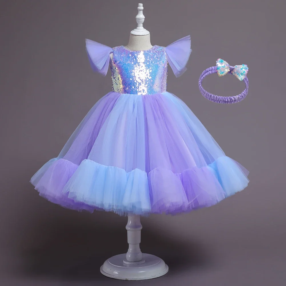 

Children Four Seasons Sequined Baby Girl Dress Performance 3 Colors 100cm-150cm Party Skirt Princess