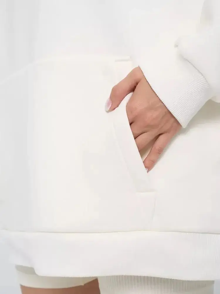 Zabawne Litery Nadrukowane Jesień Zima Bluza z Kapturem Amerykańska Biała Luźna Codzienna Nowa Leniwa Modna Wszechstronna