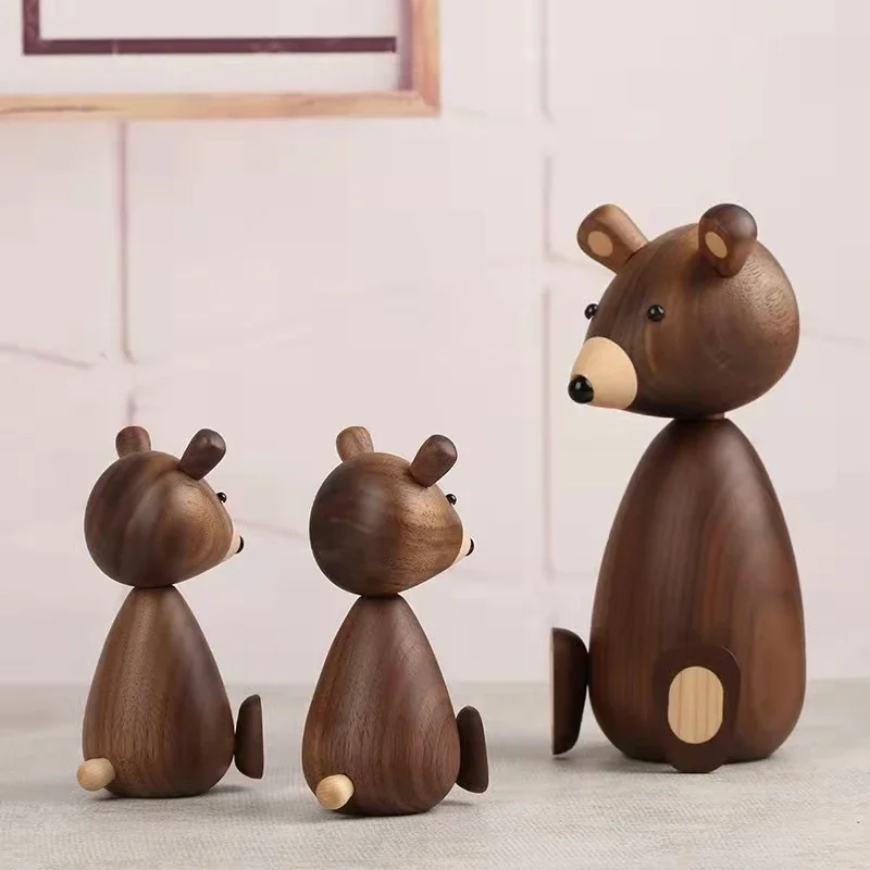 Figuritas de decoración del hogar de oso marrón de madera de Dinamarca, diseño nórdico de alta calidad, regalos de decoración de habitación, manualidades, juguetes familiares