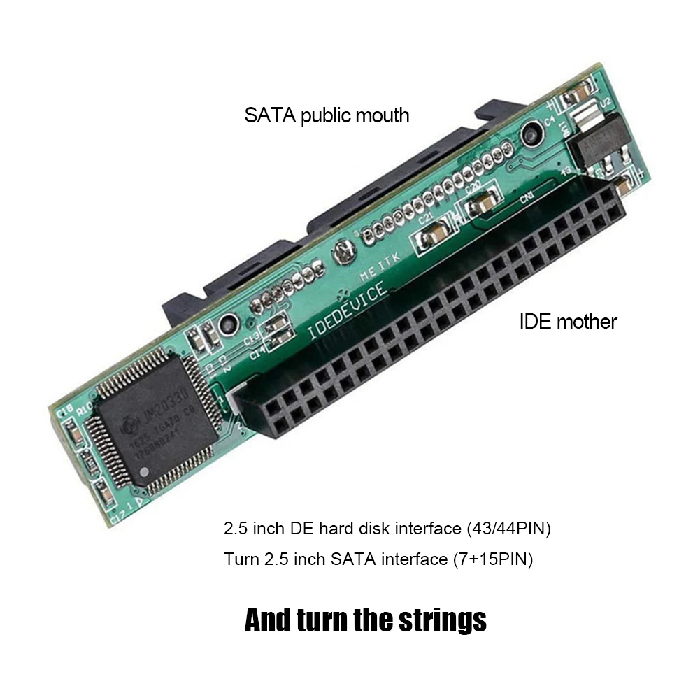 SATA para IDE SSD cartão adaptador, 2,5 "Mini cartão conversor de disco rígido, 7 + 15-Pin Feminino para 44-Pin Masculino, Suporte Hot Swap, ATA 66, 100, 133