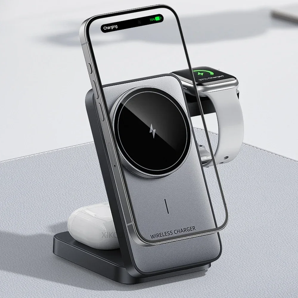 Magnetyczna ładowarka bezprzewodowa 3 w 1 Travel Magnetic do Magsafe iPhone 17 16 15 Pro Max 14 13 12 iWatch 11-2 Airpods Pro Szybkie ładowanie