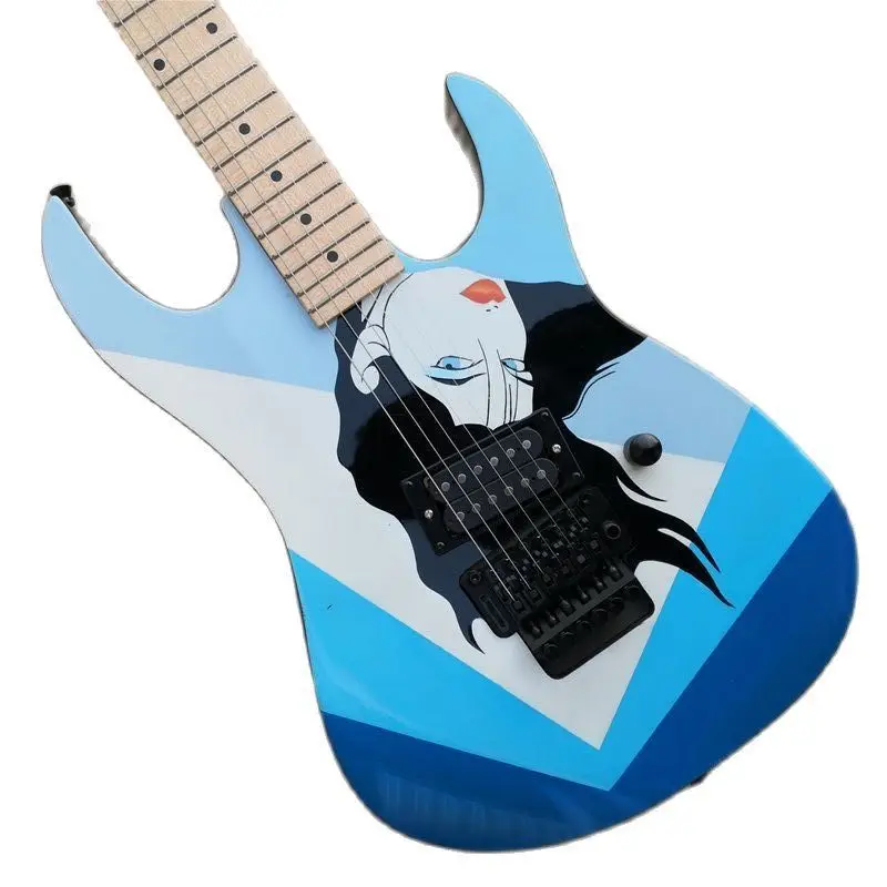 Hand Painted Electric Guitar 22 Frets 6 Strings Vibrato System Hand-painted Pattern Patchwork Color Sweet Girl Professional