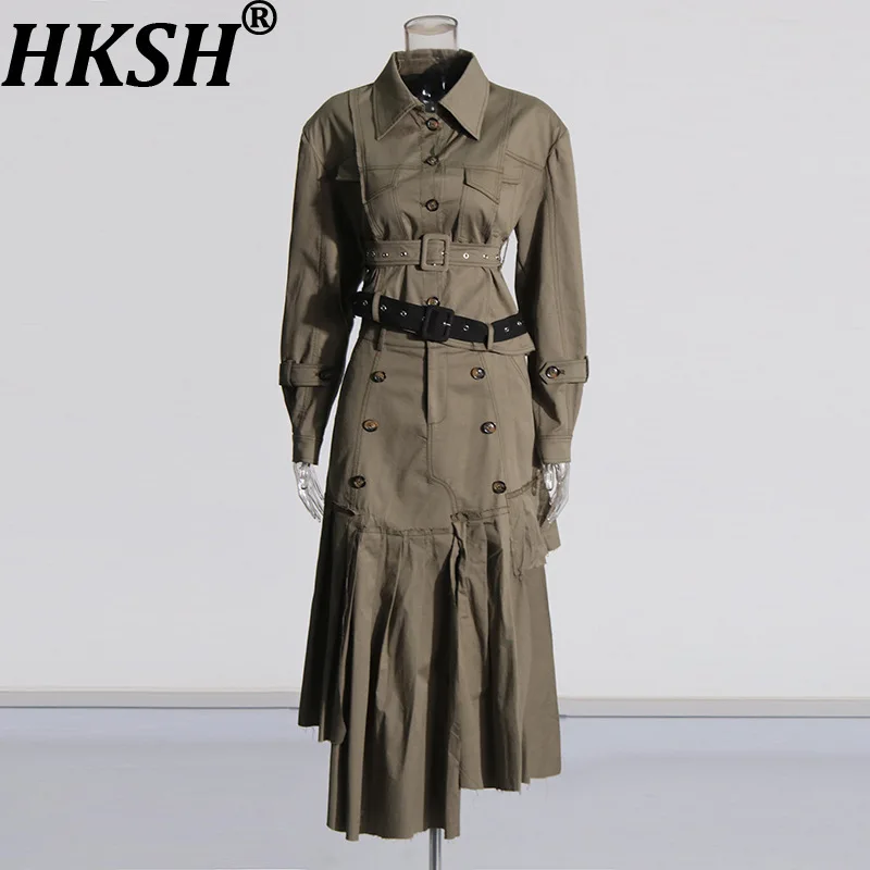 

HKSH Jacket For Women Autumn New Single Breasted Irregular Hem Safari Style Coat Asymmetrical Design Pleated Chic Skirts HK10874