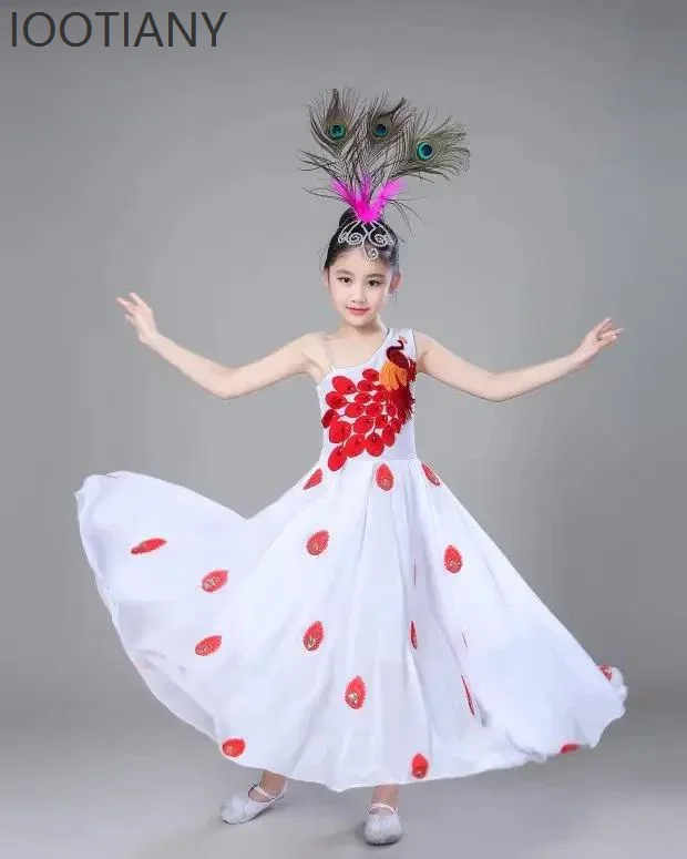 Halloweenowa duża spódnica dla dzieci szyfonowa paw taniec słodka i urocza sukienka dziewczyna maluch kostium na scenę narodową