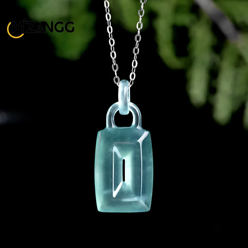 

Natural A-goods Jadeite Blue Water Hollow Small Jade Lock Pendant Hand-carved High-grade Delicate Ice Jade Necklace Ladies Gift