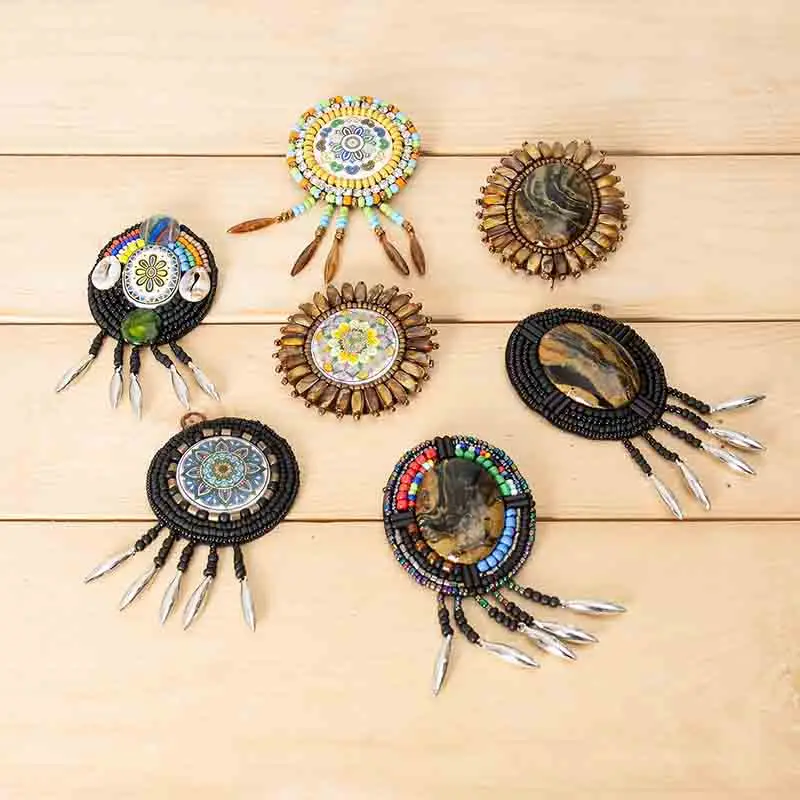 Ethnischer Stil Perlenbesetzter Quasten-Rundpatch zum Aufnähen, für Minderheiten-Kostüme, Performance-Outfits, 5-10 cm, DIY-Accessoire, Kopfschmuck-Ornament