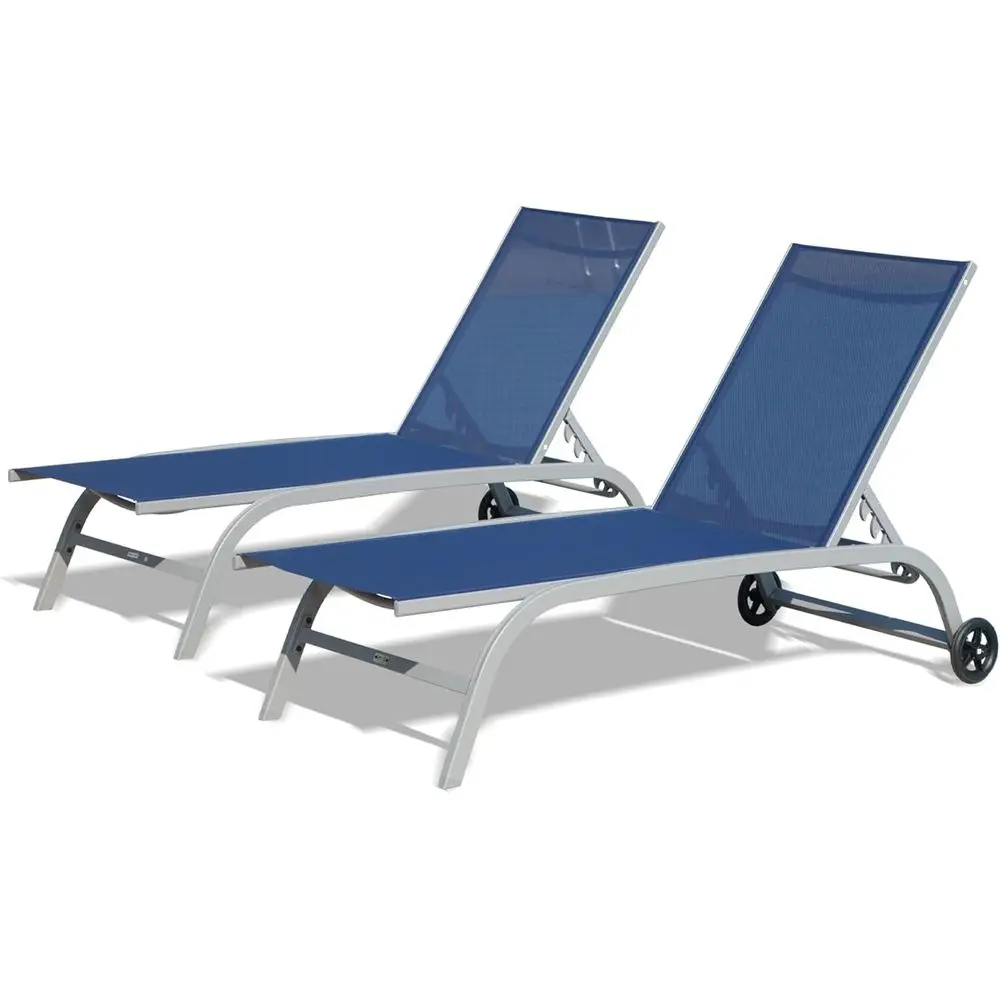 

Уличный комплект из 2 шезлонгов с 5-позиционной регулировкой, кресла на колесиках для патио, террасы, у бассейна и пляжа (синий)