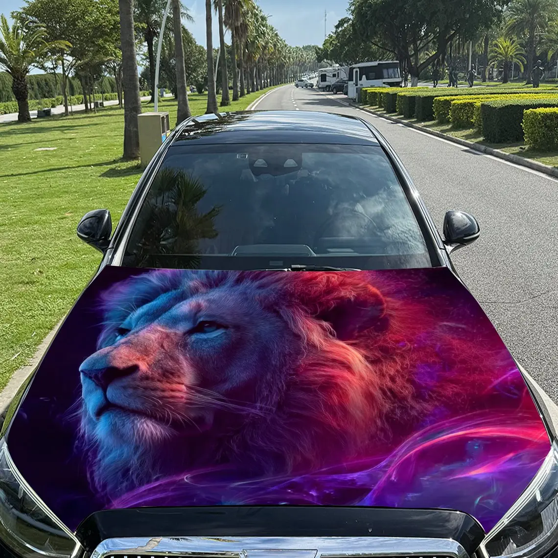 

Neon Lion Car Hood Stickers-Durable PVC Tape Packaging,Car Aesthetic Design,Suitable For Most Vehicles,Engine Cover Protective F