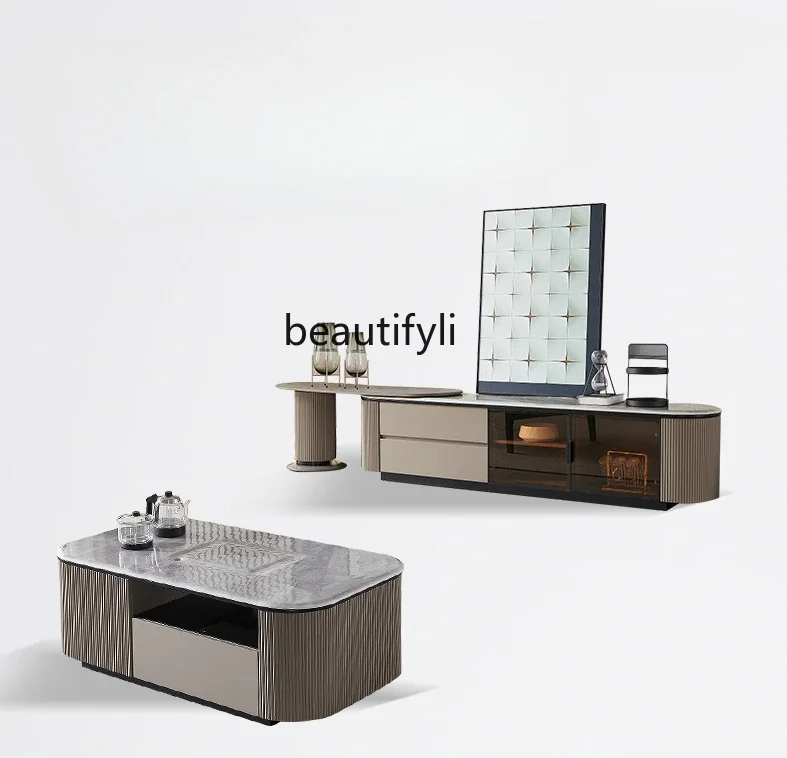 

ss03 Modern Light Luxury Retractable Floor Solid Wood TV Cabinet Tea Table Combination Kung Fu Tea Table