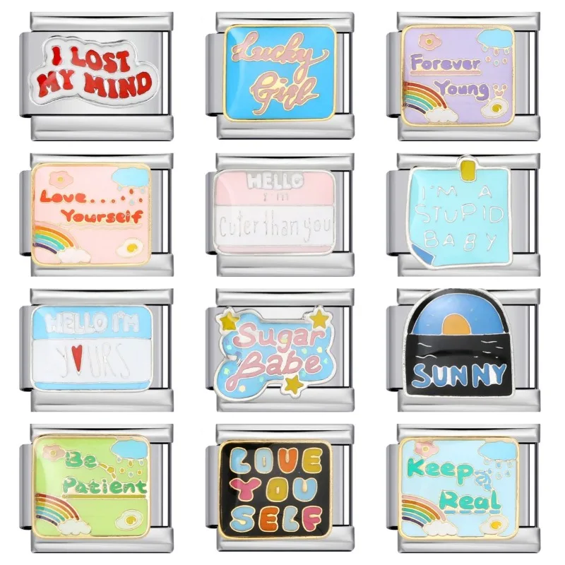 

Stainless steel welded Bracelet gold-plated and oiled DIY personalized English elastic spliced bracelet Italian modular bracelet