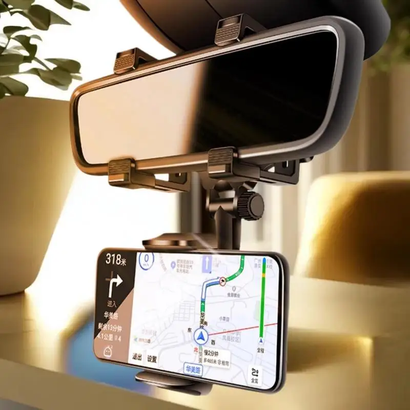 New 360° Car Phone Holder Rearview Mirror Mount Bracket  GPS Mobile Stand Clip Foldable Adjustable Car Cell Phone Support