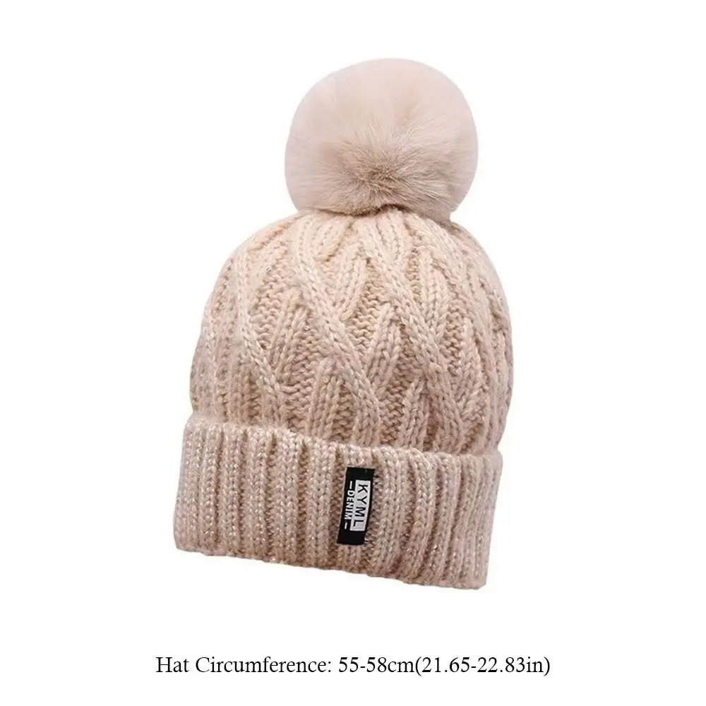 Casual Thickened Winter Hat Keep Warm Knitted Cap Pompoms Hat Women