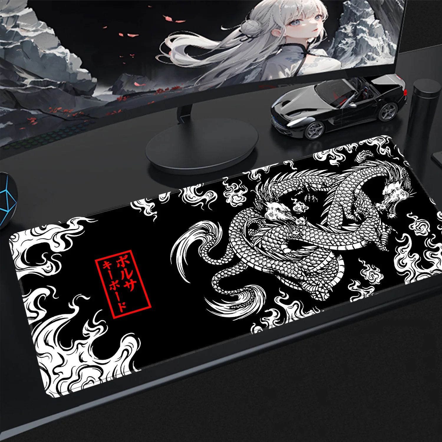 Black Dragon Gaming-Mauspad – Dragon-Design im dunklen Stil, rutschfeste Gummibasis, wasserdichte Schreibtischunterlage für Gamer-PC-Laptops