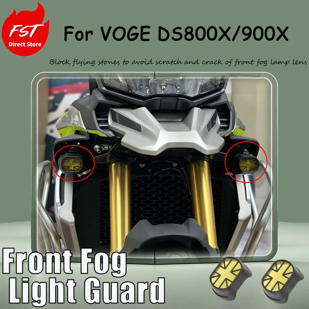 For VOGE DS800X/900X, the accessory includes front fog lamp protection cover, headlamp fog lamp housing