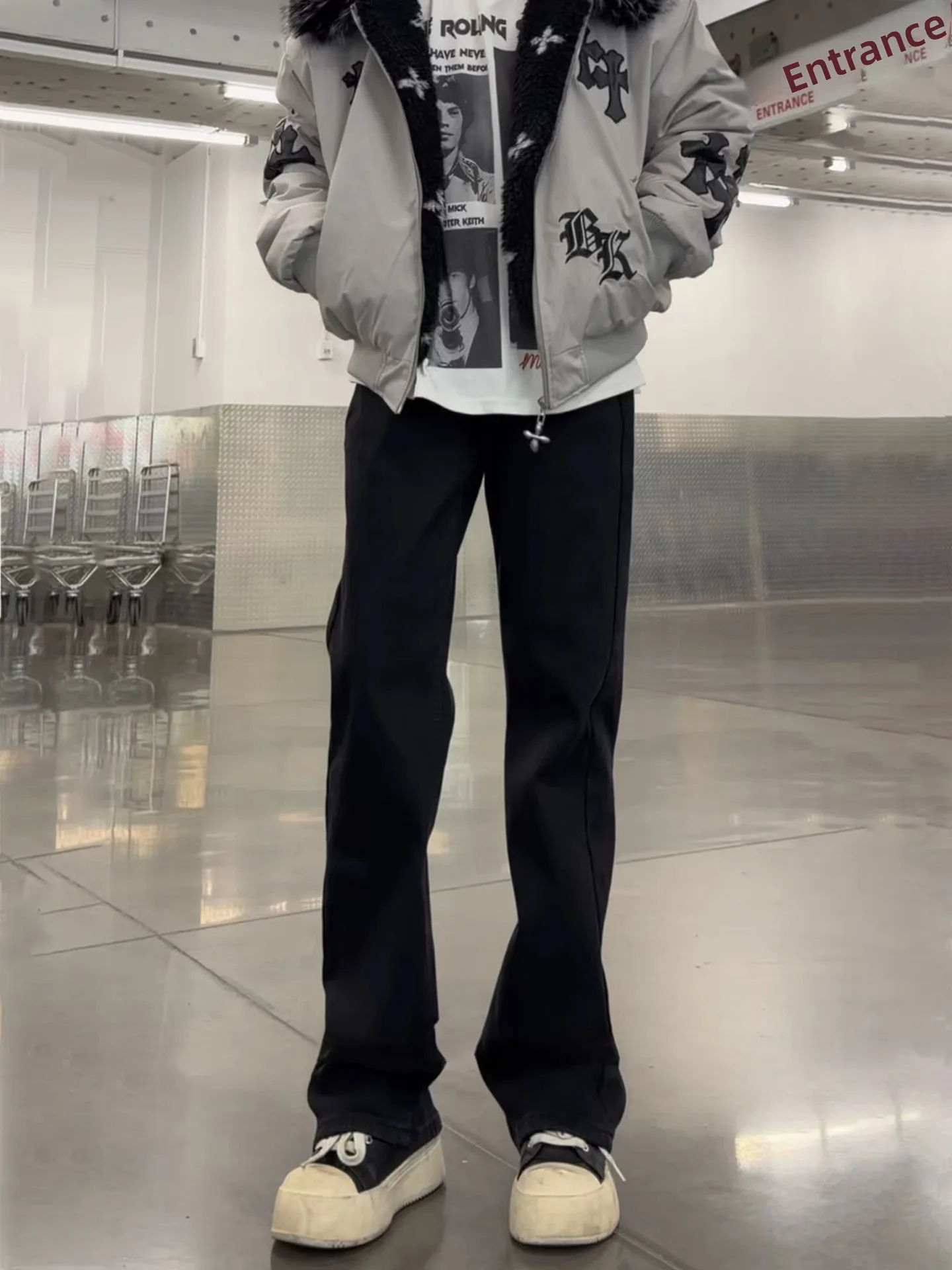 

Pure Bla Fce Lined Straight Leg Jeans Men's Winter Casual Comfortable Loose Fit Durable No Iron Treaent Jeans