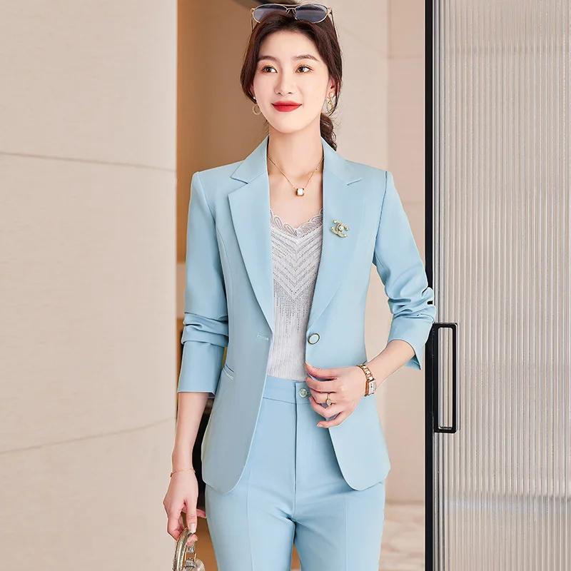 812 Primavera e Autunno Rosa Pendolarismo Elegante Slim Fit Pantaloni da donna Vestito Giacca formale Manica lunga Abbigliamento professionale Clo da donna