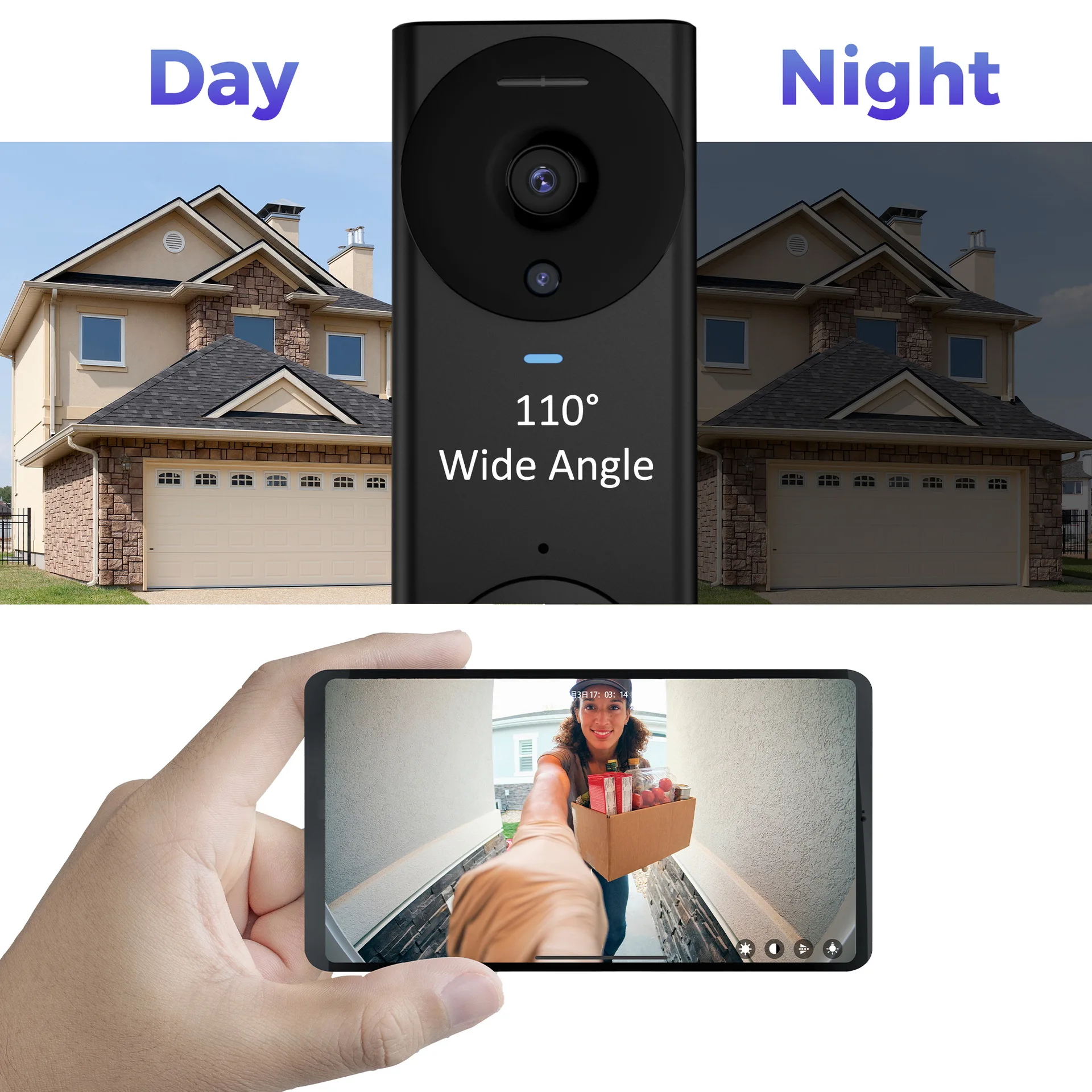 M17 HD WiFi Video Doorbell Two-way Audio 110° Wide Angle Night Vision Cloud Storage Real-time Monitor for Home Office Warehouse