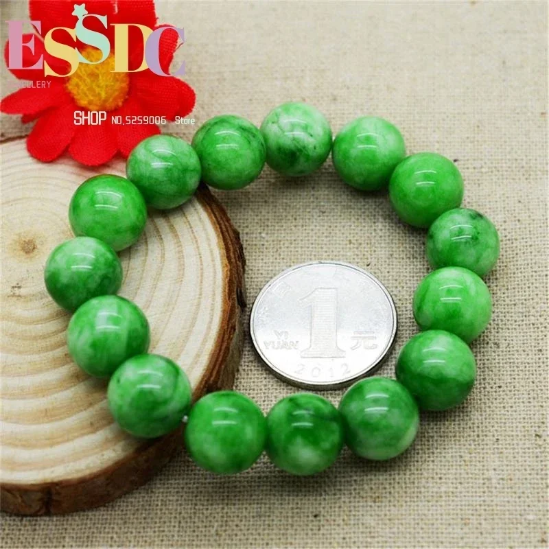 New Style Natural Green Cold Jadeite Fashion 12MM Stone Chinese Crafts Men Women's Beaded Jewellery Elasticity Bracelet 7.5
