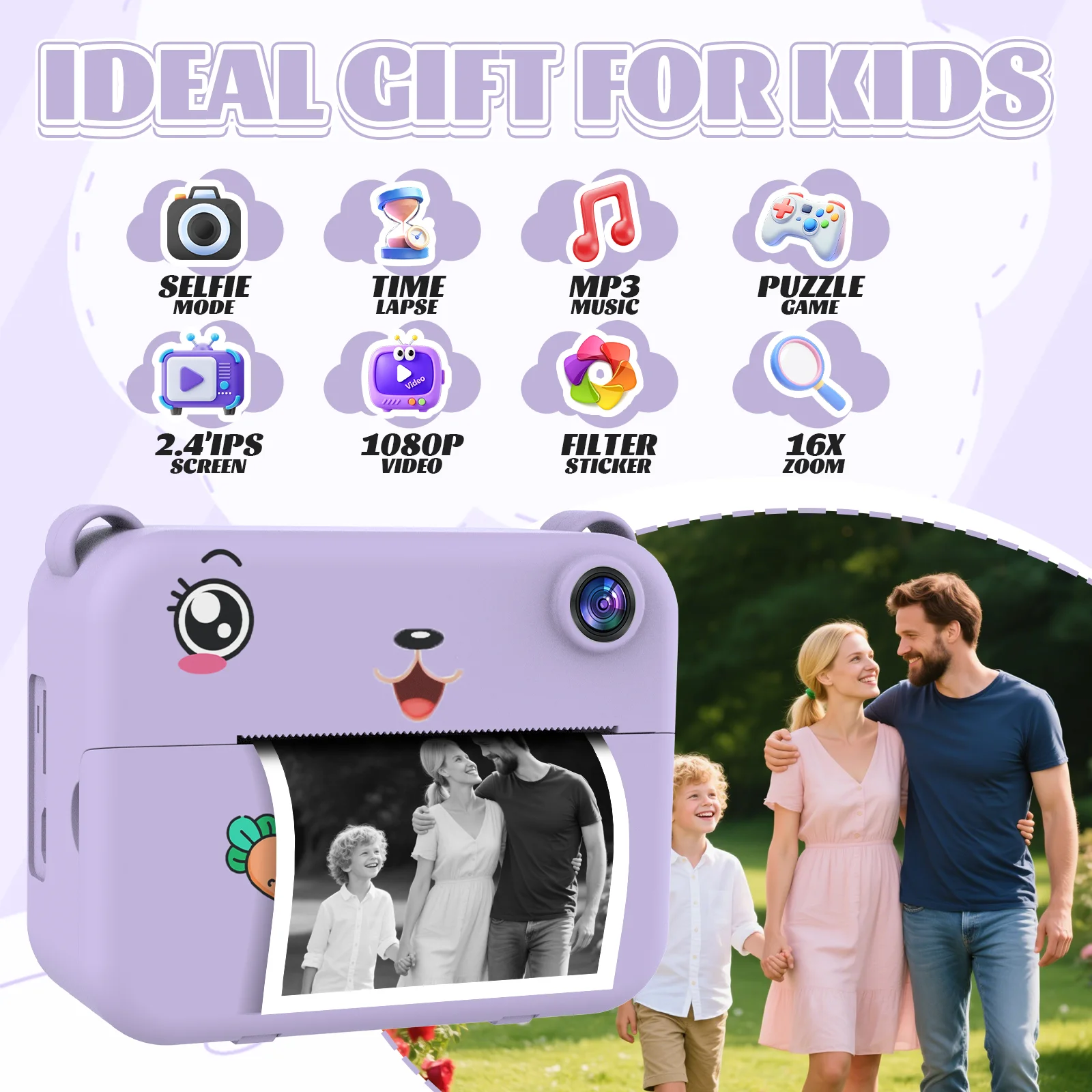 Digital Children Camera 1080P HD Video Recorder Mini Thermal Printer Educational Birthday Gift for Kids Instant Printing Camera