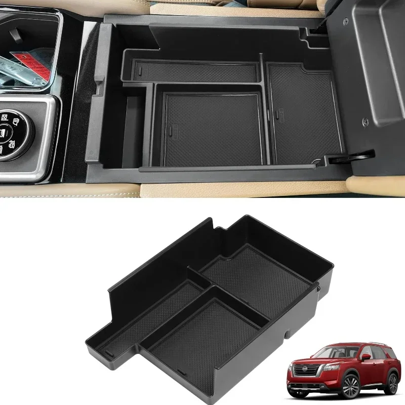 

For Nissan Pathfinder 2022-2024 ABS Black Car Center Console Organizer Armrest Storage Box Cell Phone Tray Car Accessories