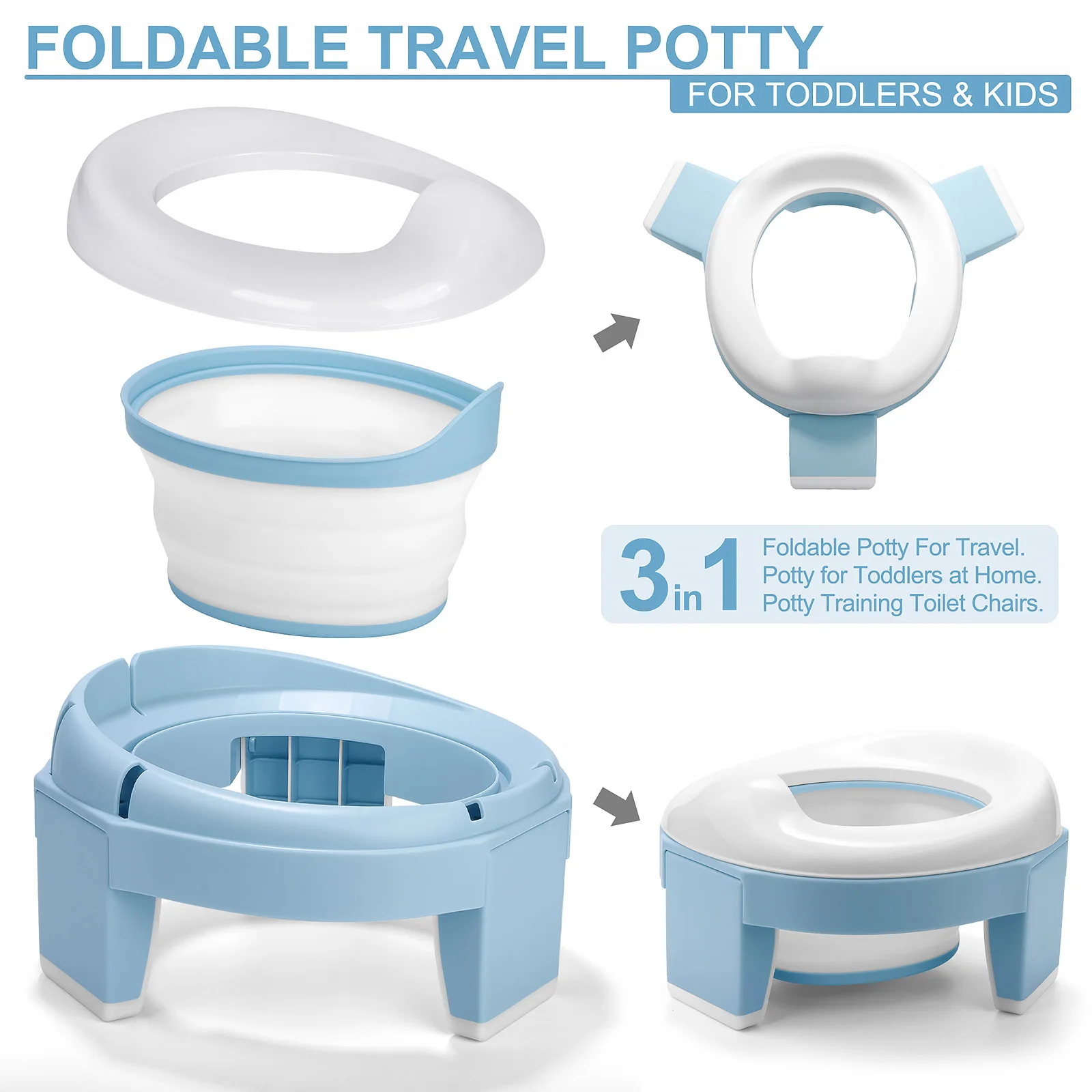 TYRY.HU Baby Pot Portable Silicone Baby Potty Training Seat 3 in 1 Travel Toilet Seat Foldable Blue Children Potty With Bags