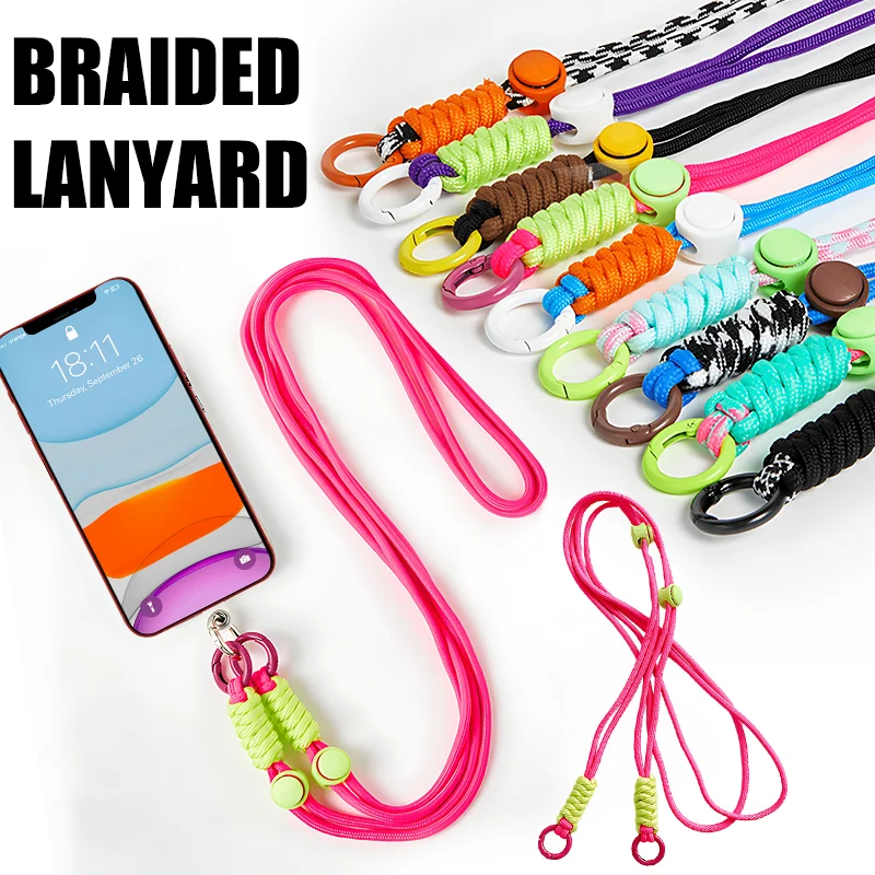 Adjustable Lanyard Cross-body Shoulder Straps Keychain Key Ring Braided Rope with Replacement Patch for Mobile Phone Accessorie