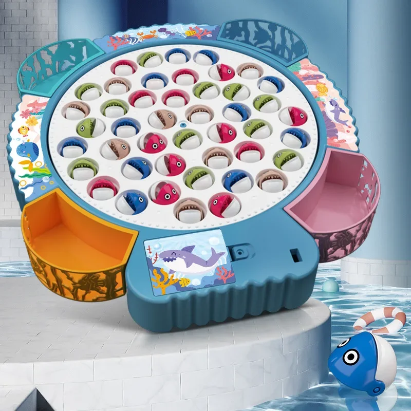 Kids Electric Fishing Toys for Kids Sport Puzzle Educational Music Rotating Fish Plate Toys Boys Girls Games for Children Gifts