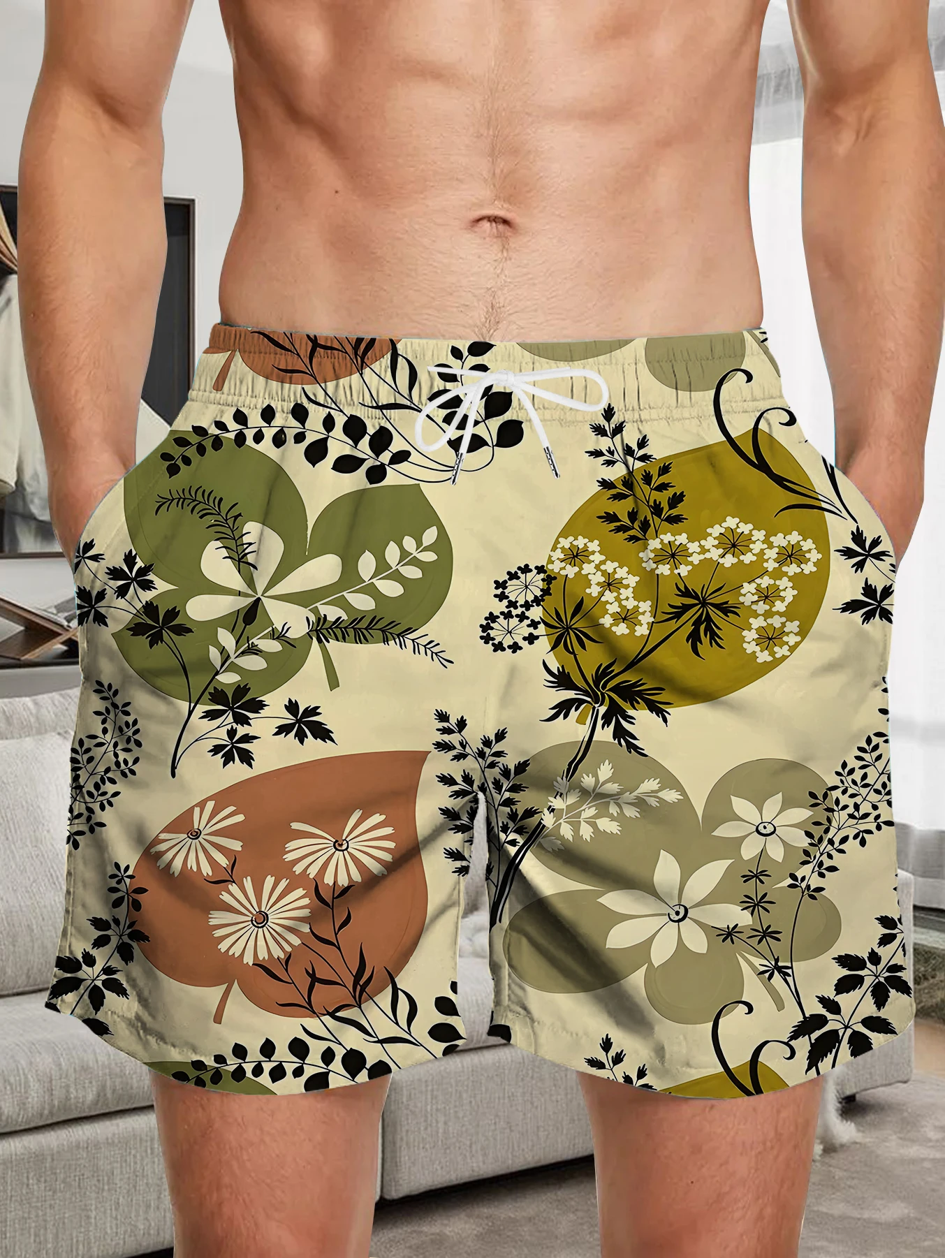 

Loose Fit Digital Printed Shorts Male Full Print Quick Dry Polyester Beach Pants