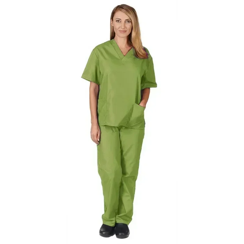 Uniforme de enfermeira com bolso de manga curta para mulheres, Esfoliantes médicos, Conjunto de roupas de odontologia, Enfermagem Scrubs