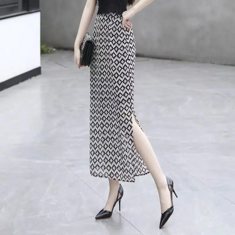 

Floral Chiffon Skirt Women's Long Skirt New One-step Skirt