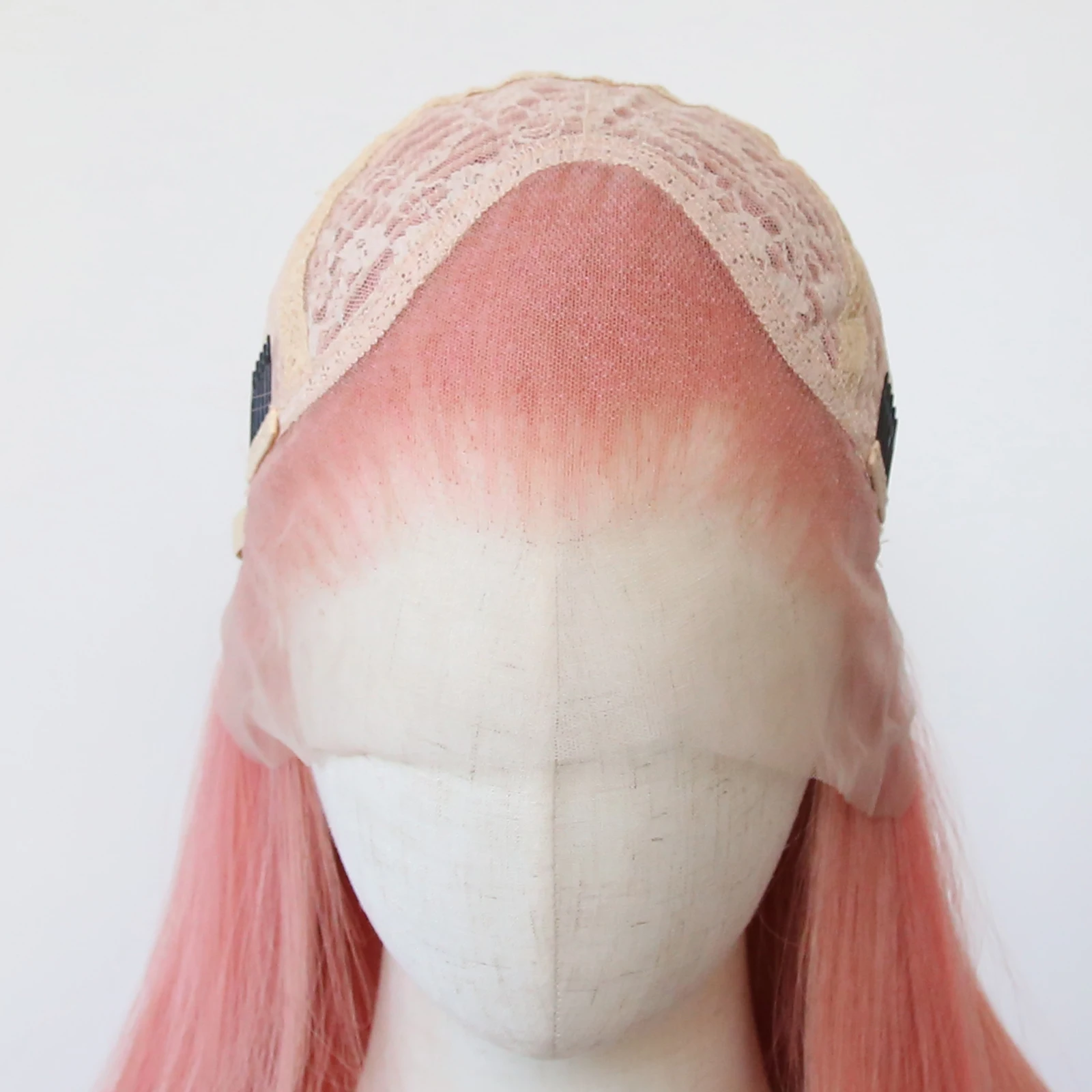 Peluca sintética con malla frontal, pelo largo y liso, prearrancado, resistente al calor, uso diario, Cosplay, Rosa