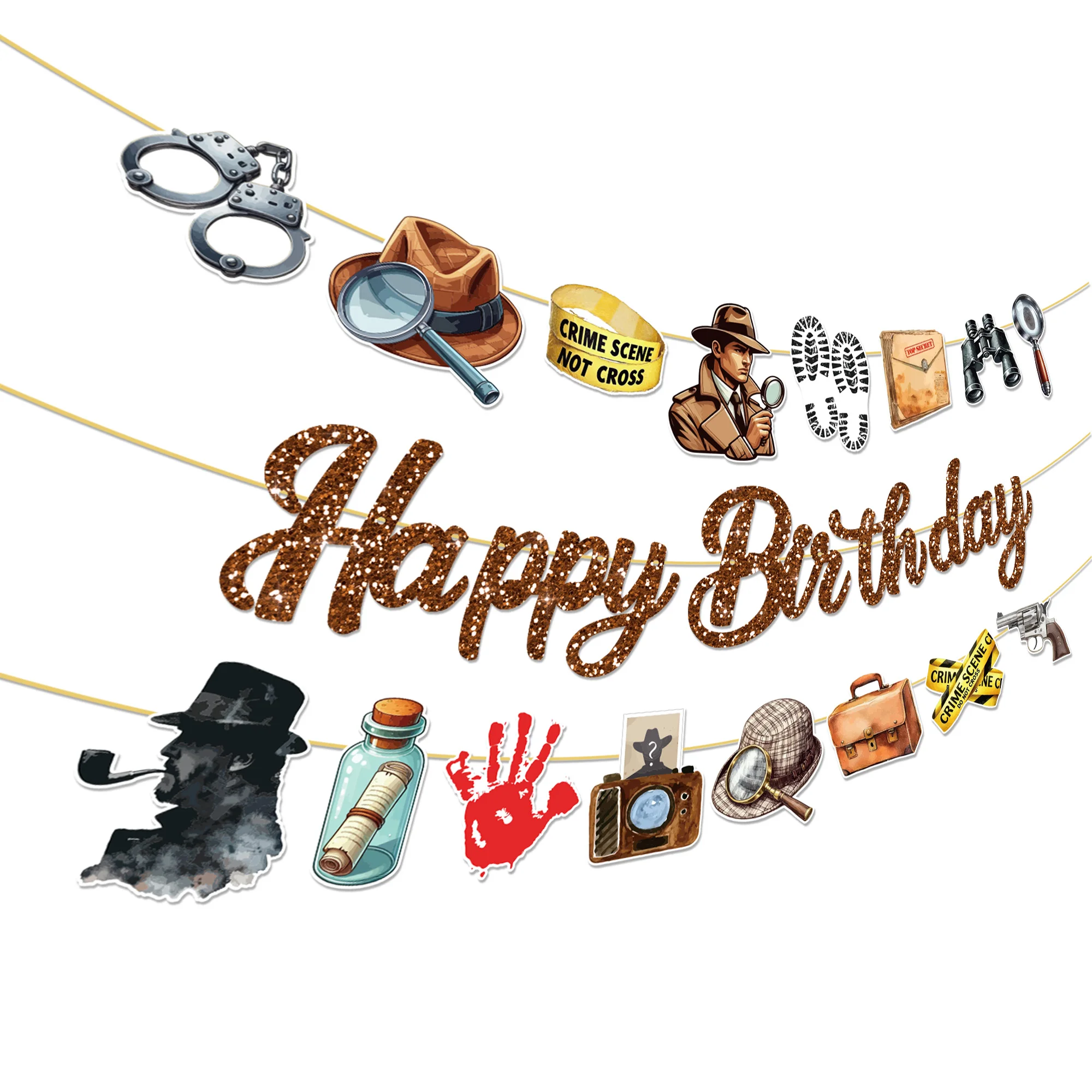 20 Stück Smart Detective Themed Geburtstagsbanner, Luftschlangen, Wandbehang, Wimpelkette für Festival, Geburtstag, Dekoration, Partyzubehör – Detail 7