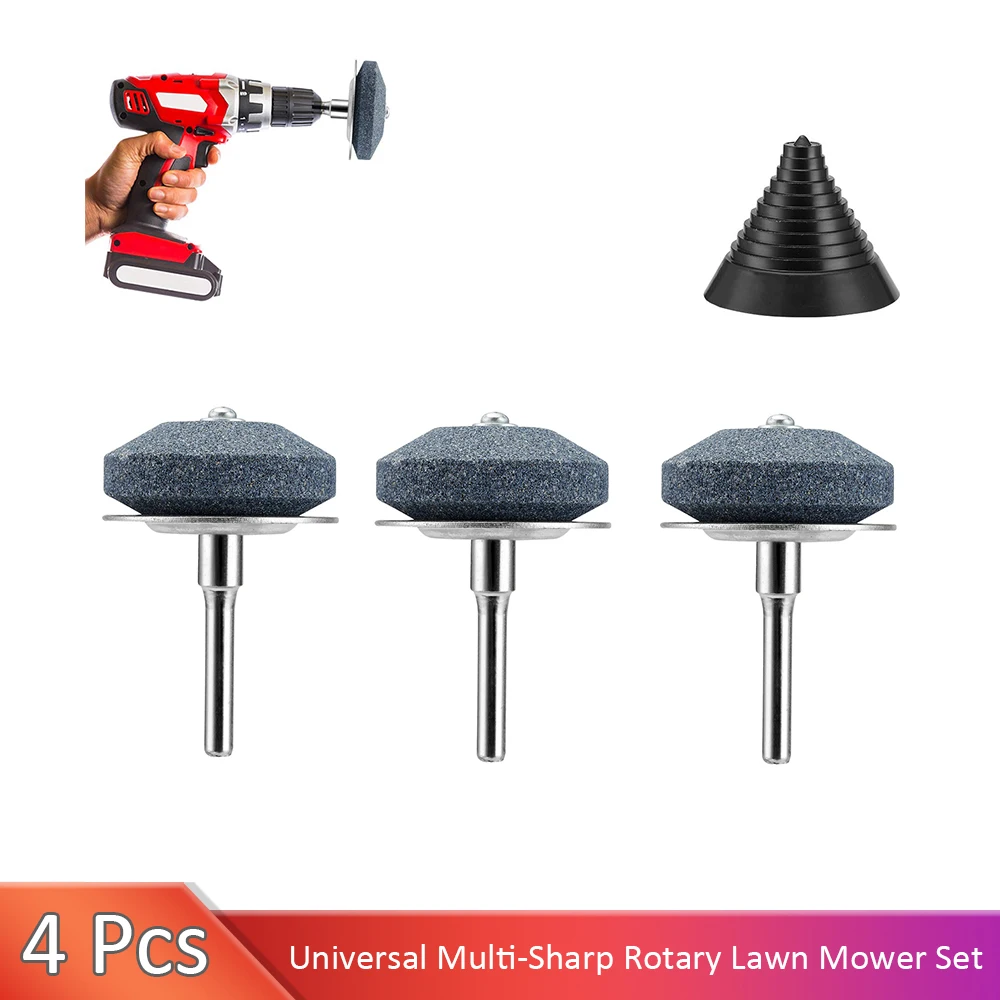 

Universal 4 Pcs Multi-Sharp Rotary Lawn Mower Blade Sharpener and Free Balancer for Any Power Hand Drillhigh temperature