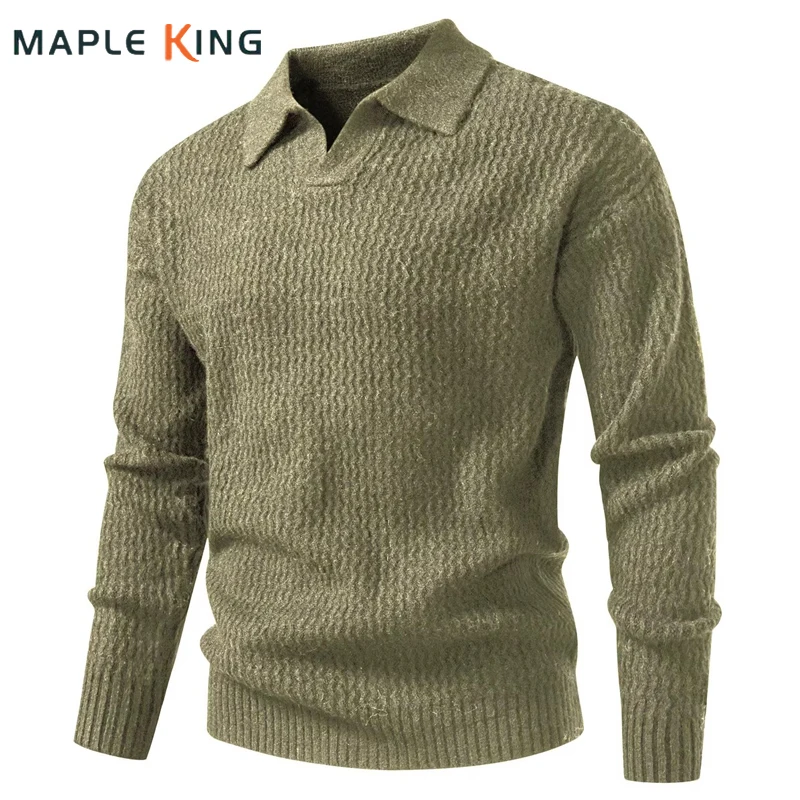 

Luxury Knitwear Sweater Man Pullovers Herrenpullover Winter V-neck Turn Down Collar Solid Color Business Mens Golf Meski Sweters