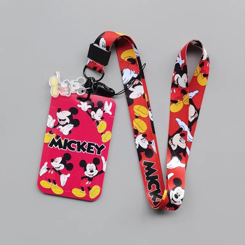 Disney Cartoon Mickey PVC Card Set Student Campus Anime Neck Bag Card Set Hanging Rope ID Card Set Keychain