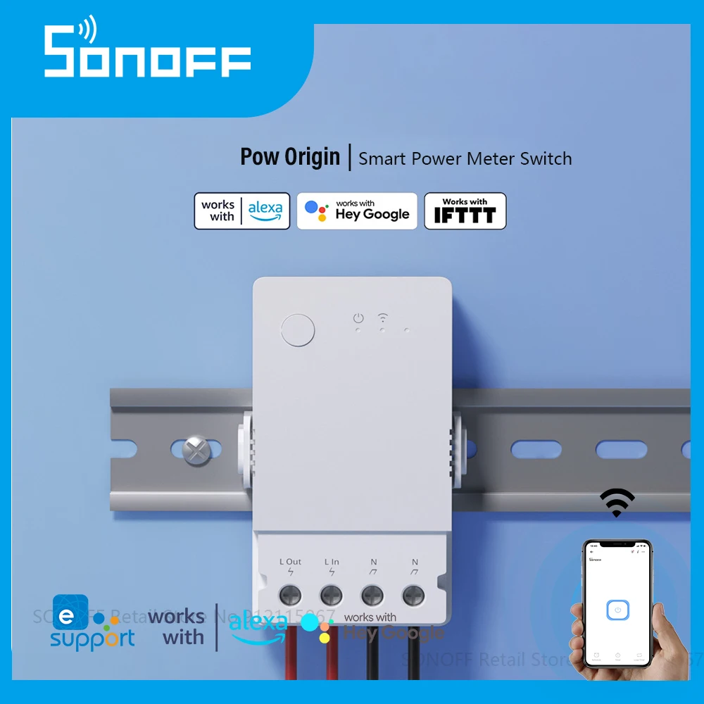 SONOFF POW Origin 16A Smart Power Meter Switch Overload Protector Relay Device Breaker Energy Monitoring  for Alexa Google Home