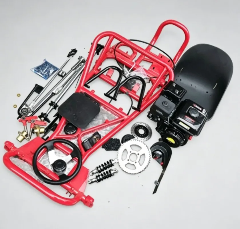 168CC Go Kart Frame Kit w/ 4 Tires Drift Kart Rolling Chassis for 4-Stroke Engine DIY Offroad Buggy
