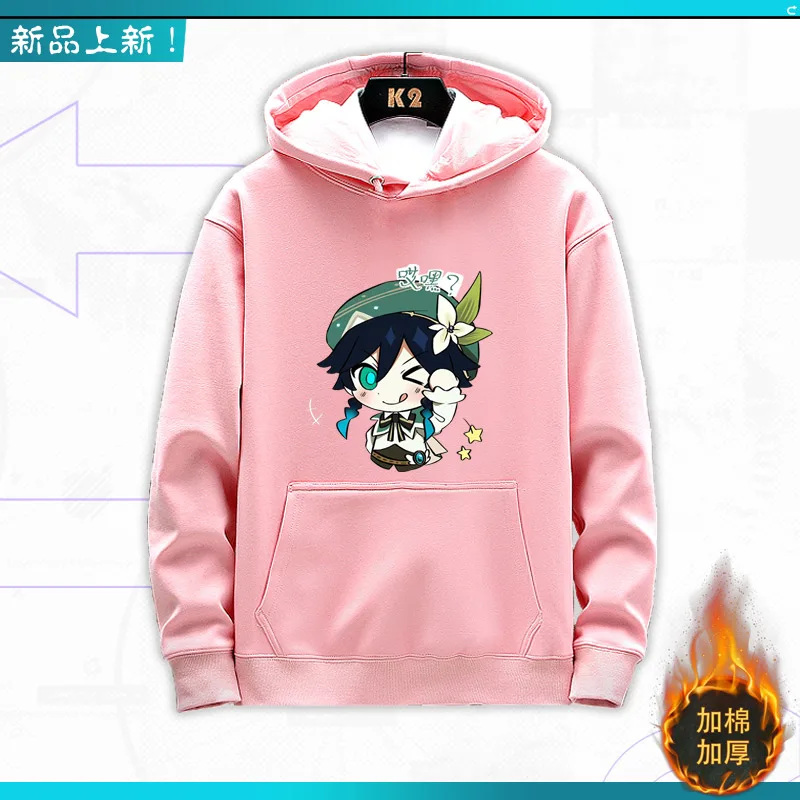 Genshin Impact Venti q-Version Charakter Spiele Peripherie Anime Print Streetwear Männer Frauen Mode Hoodie Trainings anzüge