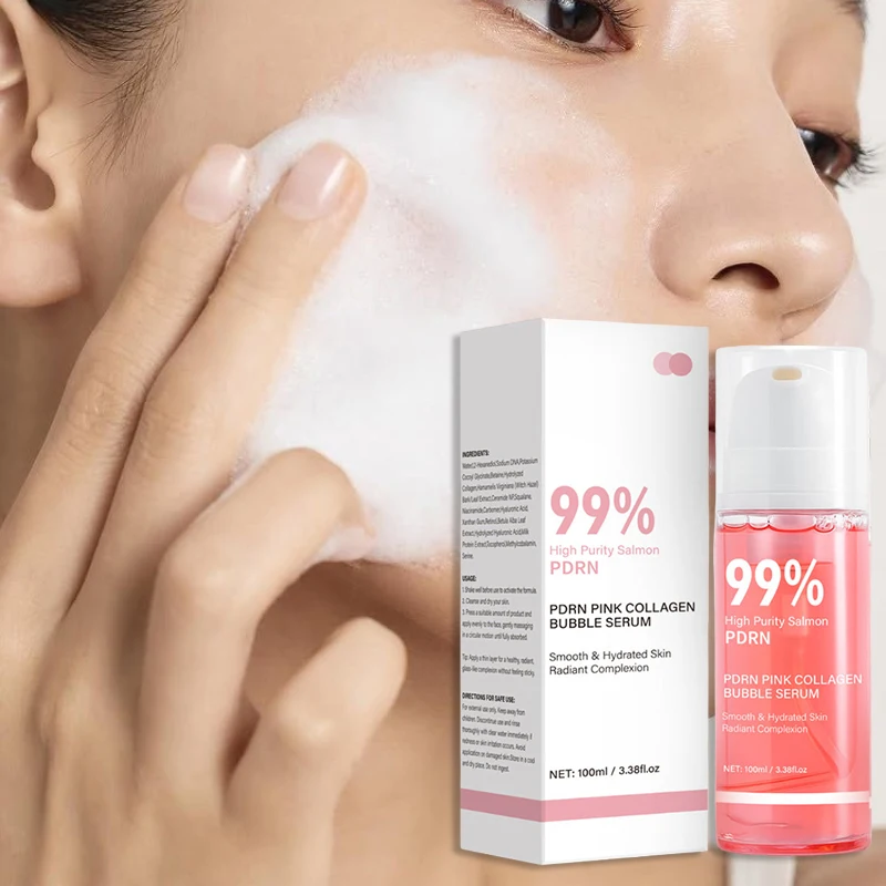 Salmon Pink Collagen Foam Essence Pdrn Bubble Serum 100ml Lightweight Texture Absorbs Quickly Hydrating Moisturizing Smooth Skin