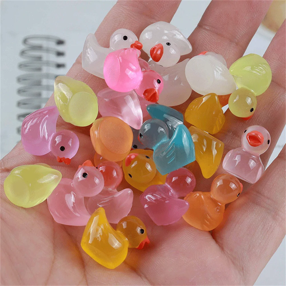 50Pcs Mini Resin Multicolour Ducks Luminous Duck Ornament Miniature Figures Tiny Duck Micro Landscape Fairy Garden Home Decor