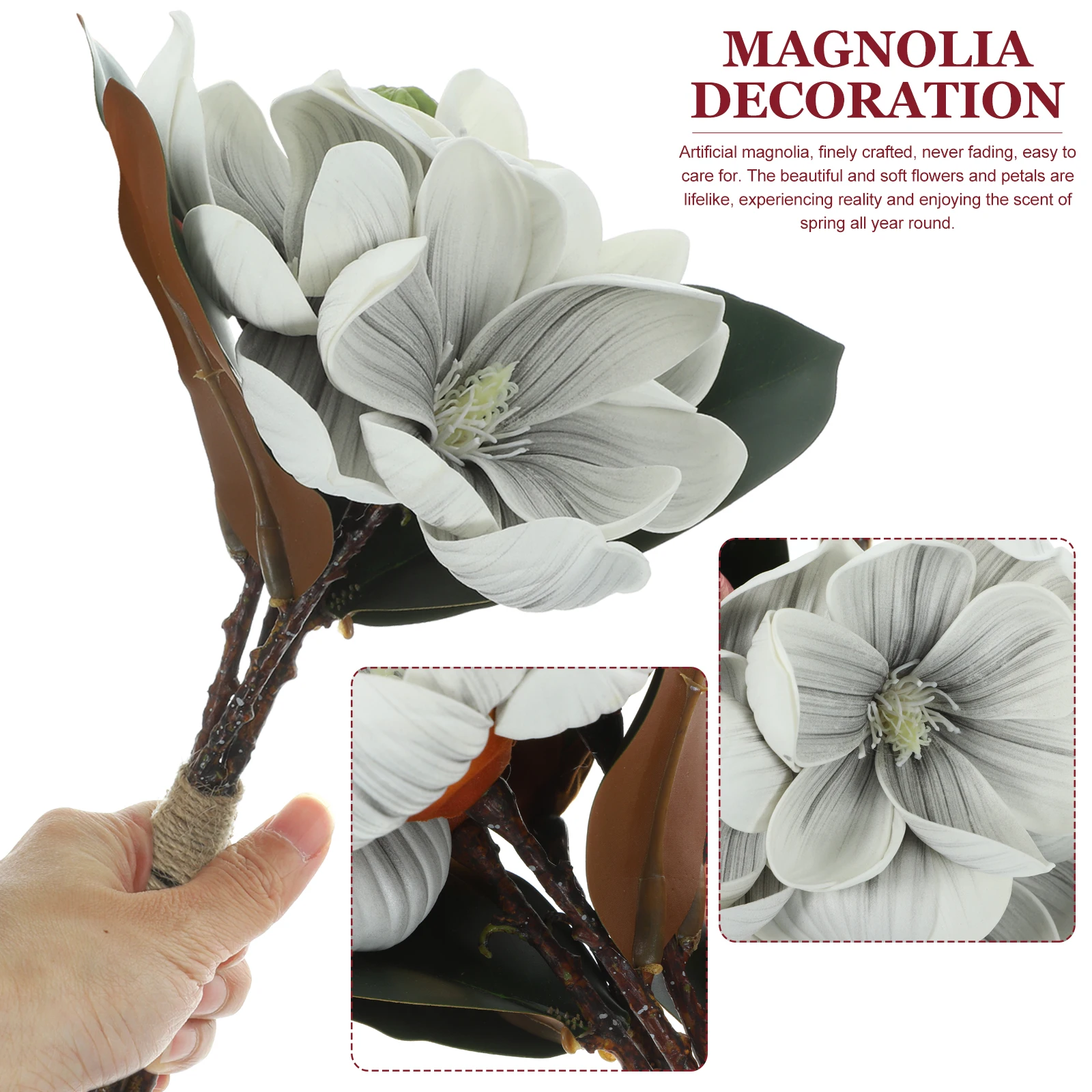 

2 Pcs Artificial Flowers Lifelike Magnolia Home Decor Floral Picks No Water Needed Party Wedding Bouquet Stems