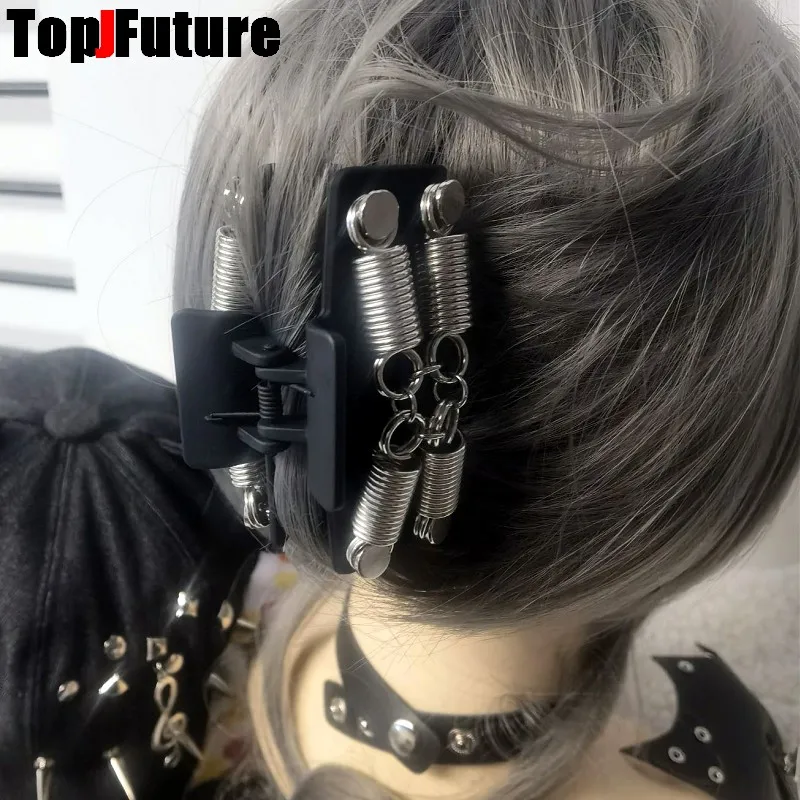 Women Y2K Punk‑style Silver Spring Tassel Chain Hair Claw Clip Unique Dark Aesthetic Hair Barrettes Steampunk Claws